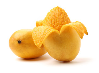 Mango on white background. Juice, produce.
