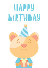 Birthday card with a cat and hand drawn lettering.