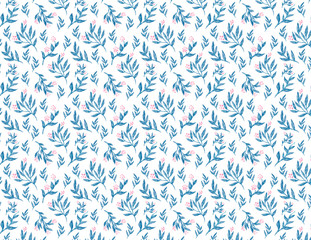 pattern with dark blue leaves, hand drawn