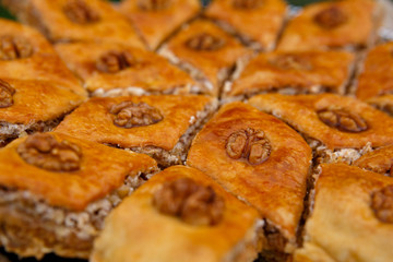 Eastern sweets - dessert baklava decorated with walnuts