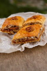 Eastern sweets - dessert baklava decorated with walnuts