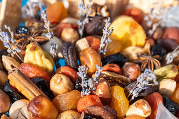 Bouquet of dried fruits. Close-up.