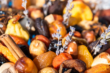 Bouquet of dried fruits. Close-up.