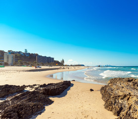 View of the sandy beach, Gold Coast, Queensland, Australia.