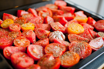 prepared pure chopped tomatoes and garlic with spices and salt