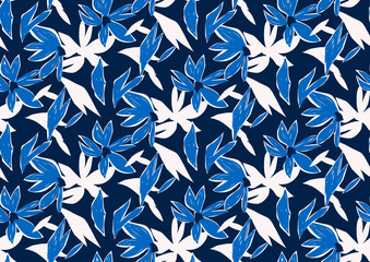 seamless pattern with white and dark blue flowers