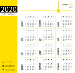 Simple 2020 monthly calendar, planner and schedule 