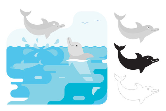 Flat illustration of dolphin vector icon for web. Cute dolphin vector illustration - flat design. Graphic design elements for print and web.