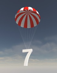 3D illustration of number 7 with Parachute