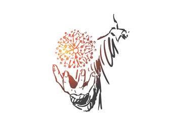 Scientific research, physics concept sketch. Hand drawn isolated vector