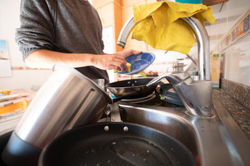 young student washing, clean