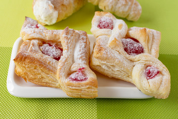 Quiche with a custard. Soviet cuisine. Cake with berry jam. Sweets for tea.
