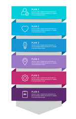 Vector modern infographic template arrow for six diagrams, graph, presentation. Business concept with 6 options, stages, parts. Used for content, step for step, timeline, workflow, web, report