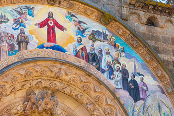 Fototapeta na wymiar Painting on the Temple of the Sacred Heart of Jesus on Tibidabo mountain, Barcelona, Catalonia, Spain.