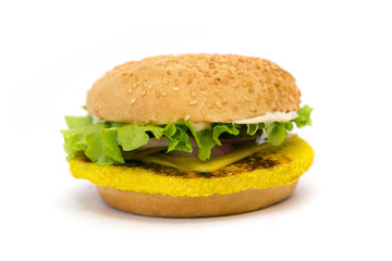 Fast food street food. Street food potato burger on white background isolated.