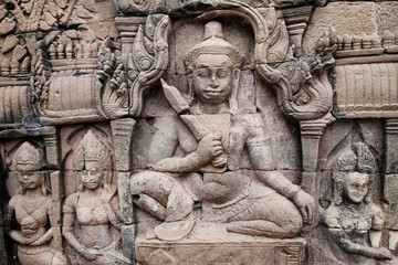 Stone carvings at Bayon Temple, Angkor Thom, Siem Reap, Cambodia