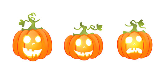 Halloween set of smile pumpkins vector illustration for Website Headers, cards or Banner designs for Happy Halloween
