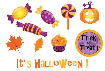 Halloween set of candies, pumpkin, label 