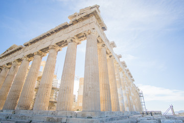 Fototapeta premium A beautiful sunny day at the acropolis hill in Athens Greece , this iconic Parthenon is just amazing , its unbelievable to see such an iconic landmark still standing after more than 2000 years ! 
