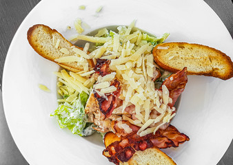 Top view to caesar salad