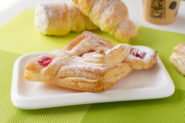 Quiche with a custard. Soviet cuisine. Cake with berry jam. Sweets for tea.