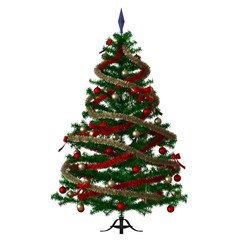 Christmas tree with a blue star on the top, isolate on a white background. 3D rendering of excellent quality in high resolution