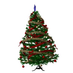 Christmas tree with a blue star on the top, isolate on a white background. 3D rendering of excellent quality in high resolution