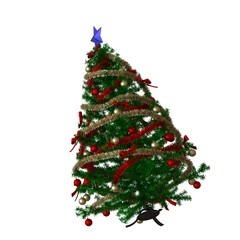 Christmas tree with a blue star on the top, isolate on a white background. 3D rendering of excellent quality in high resolution