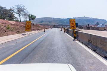 Road Highway Industrial Construction Driver Vehicle Detour Route Barriers Traffic