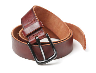 Leather Belt on a white background. Opening, fastener.