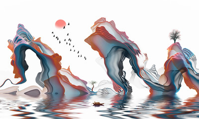Abstrakte Tinte vertragliche Verzierungslinie Landschaft künstlerische Konzeption © guoquan