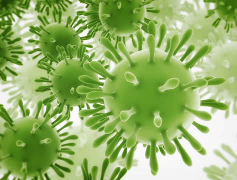 microscopic cells in a green background, 3d illustration