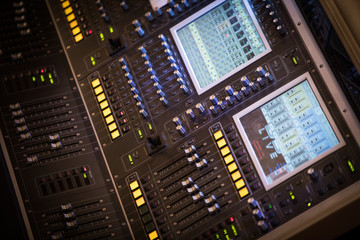 Fototapeta na wymiar Sound equalizer in a music studio