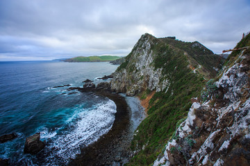 Nugget Point looking out to ocean with cliffs and sea stacks South Island New Zealand