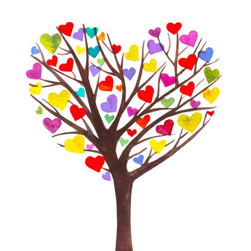 Disegno grafico albero fatto di cuori a forma di un cuore. Giorno di San Valentino
