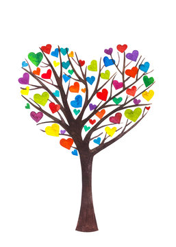 disegno colorato albero a forma di cuore isolato