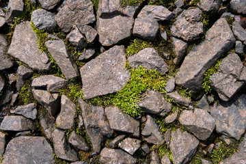 old stone wall with moss and stones