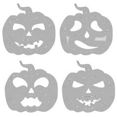 Halloween pumpkin with various expressions, silhouette lines, vector illustration