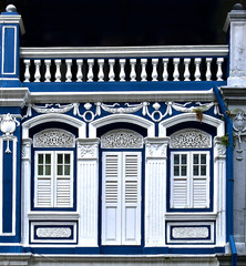 Blue and white peranakan shop house.