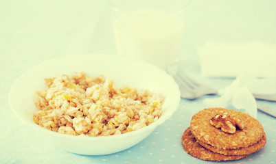 plate with cereal porridge for breakfast