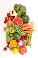 selection of health food, fruit and vegetable on white background