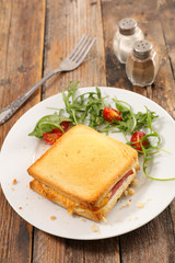 croque monsieur with salad- toasted bread with cheese and ham