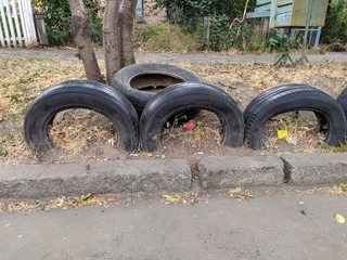 Wheels for cars on the yard