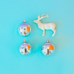 Silver Christmas decoration balls and Santa Claus deer