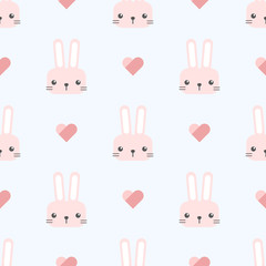 Cute adorable hand drawing rabbit bunny head cartoon doodle seamless pattern background wallpaper
