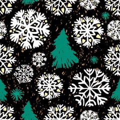 Christmas seamless pattern with snowflakes,spruce, pinecone. Snowflakes seamless pattern for christmas packaging, textiles, fabric wallpaper illustration. Decorative illustration, good for printing.  