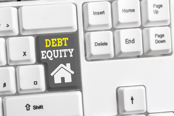 Text sign showing Debt Equity. Business photo showcasing dividing companys total liabilities by its...