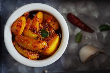 Homemade Spicy Garlic Pickle, selective focus