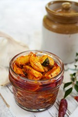 Homemade Spicy Garlic Pickle, selective focus