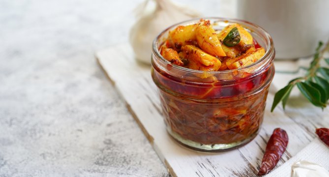 Homemade Spicy Garlic Pickle, selective focus